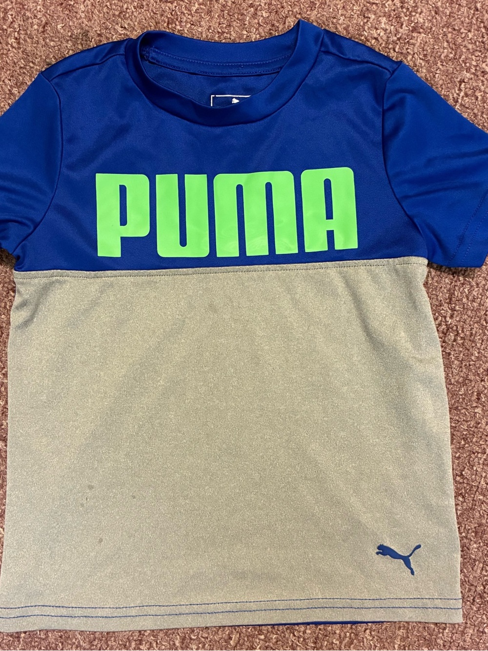 Puma Blue & Neon Green Colorblock Logo Tee